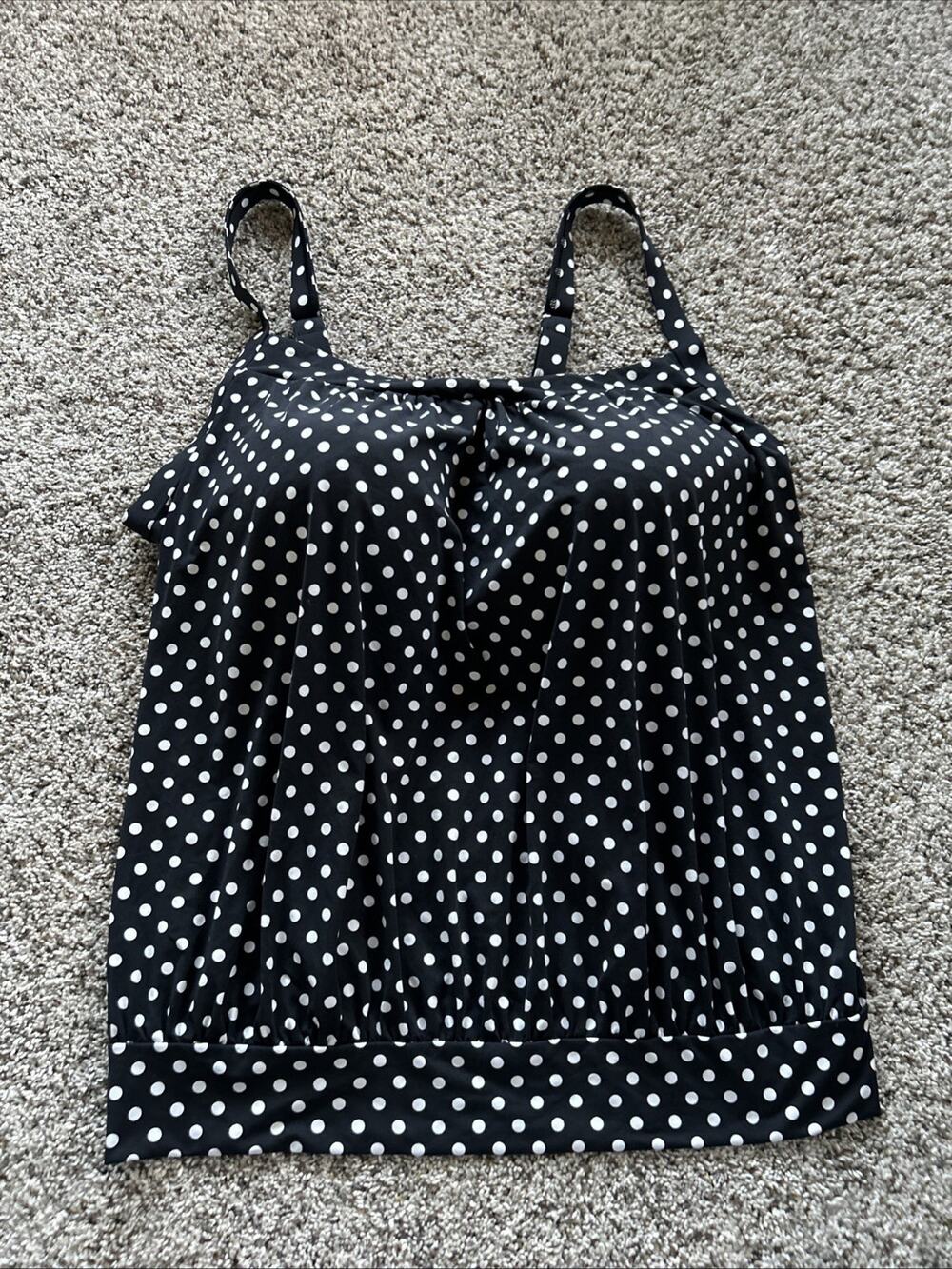 Lands End 20W DDD Tankini Top Swim Suit Polka Dot Black/White F26